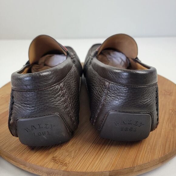 Bally Men’s Size 12 D Wabler Brown Leather Driving Loafers W/ Og Box Web Stripe - Picture 9 of 16